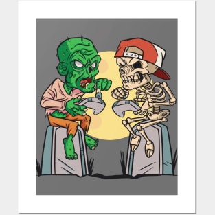 Funny Zombie & Skeleton Gamers on Tombstones Posters and Art